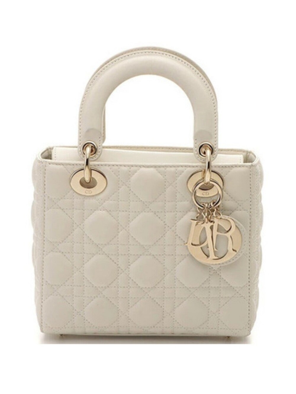 Dior Lady Dior Quilted Satchel in Off-White with Gold Hardware
